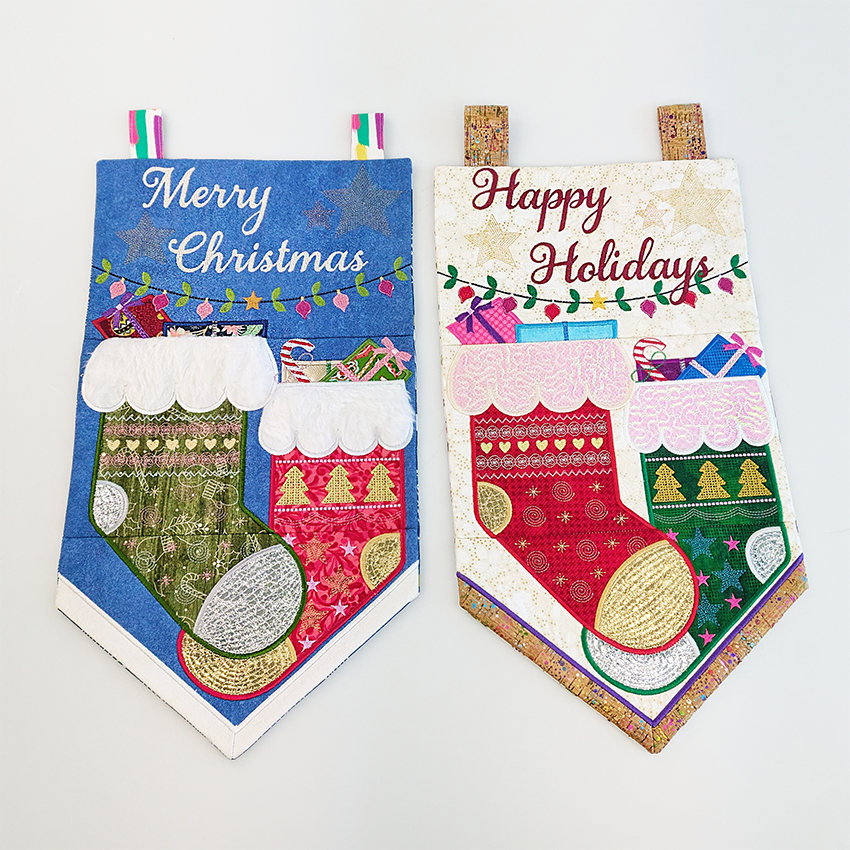 Happy Holidays or Merry Christmas Stocking Flag