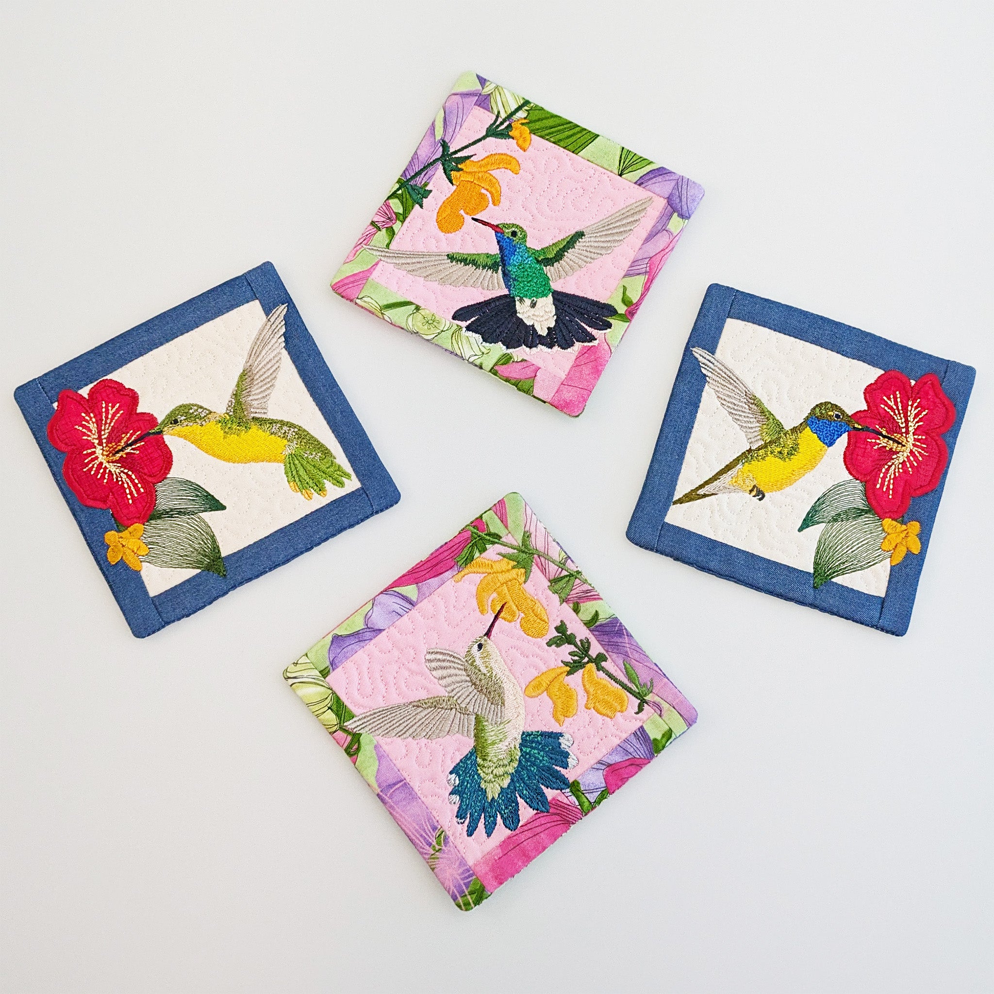 Hummingbird Blocks or Coasters In the hoop machine embroidery designs