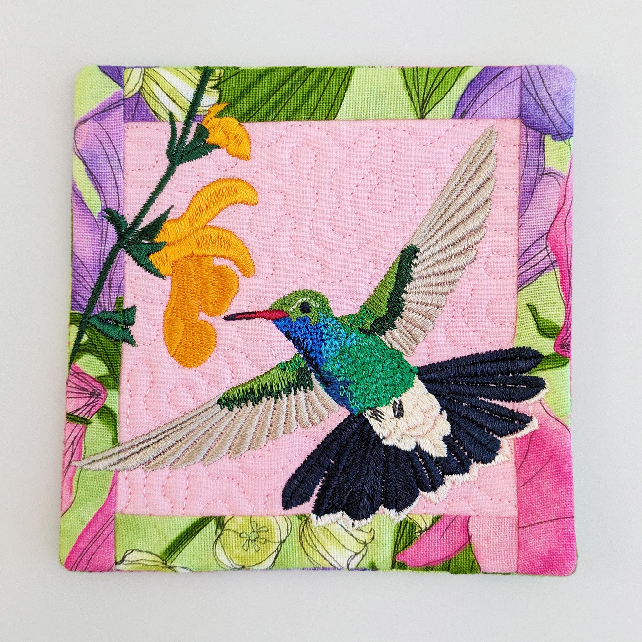 Hummingbird Blocks or Coasters In the hoop machine embroidery designs