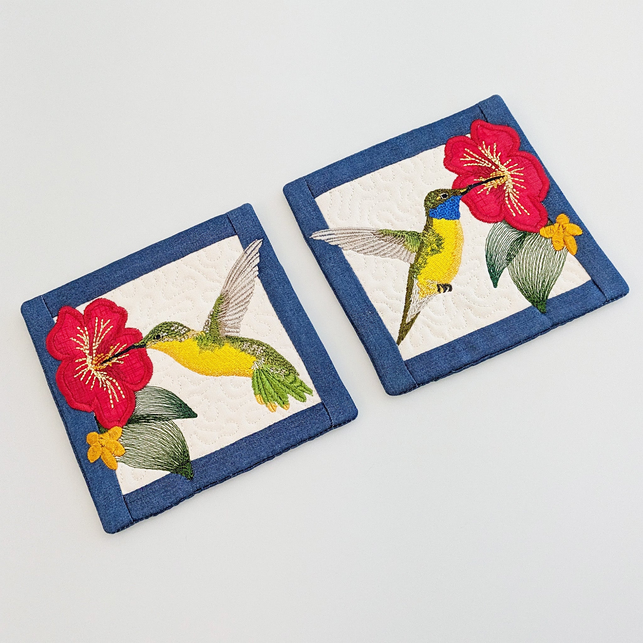 Hummingbird Blocks or Coasters In the hoop machine embroidery designs