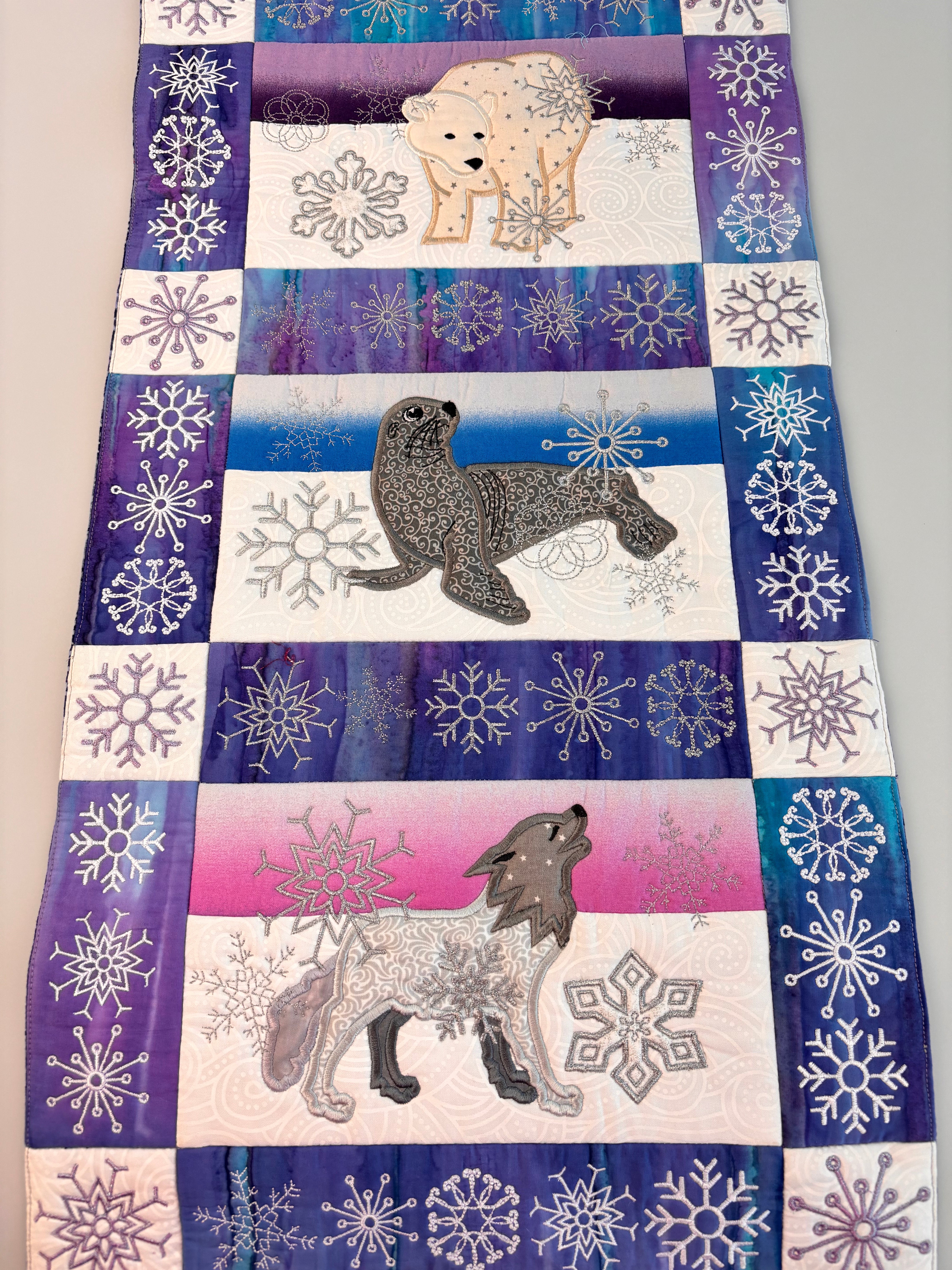 Snowflakes and Animals Quilt Block and Table Runner 6x10 8x12