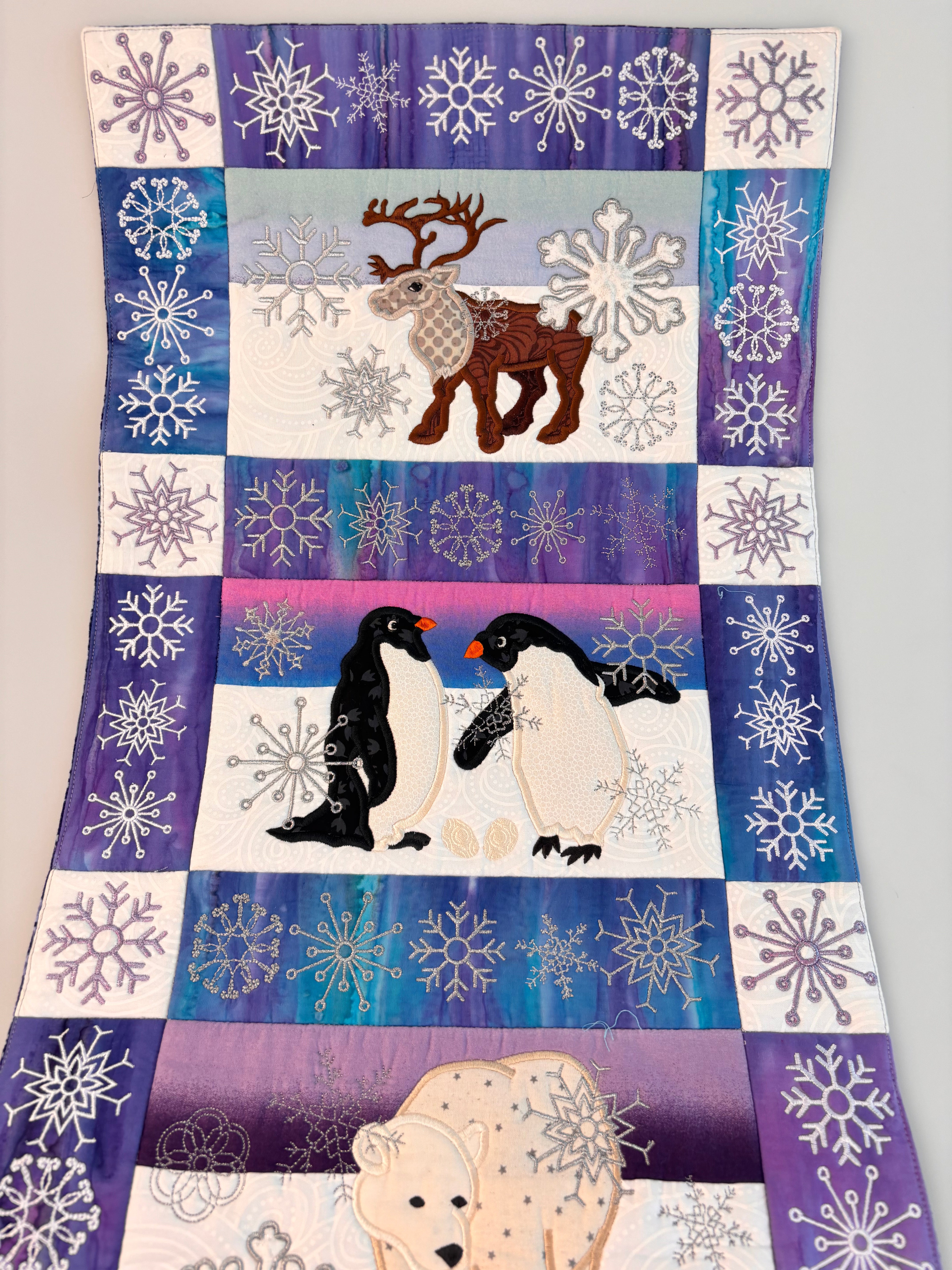 Snowflakes and Animals Quilt Block and Table Runner 6x10 8x12