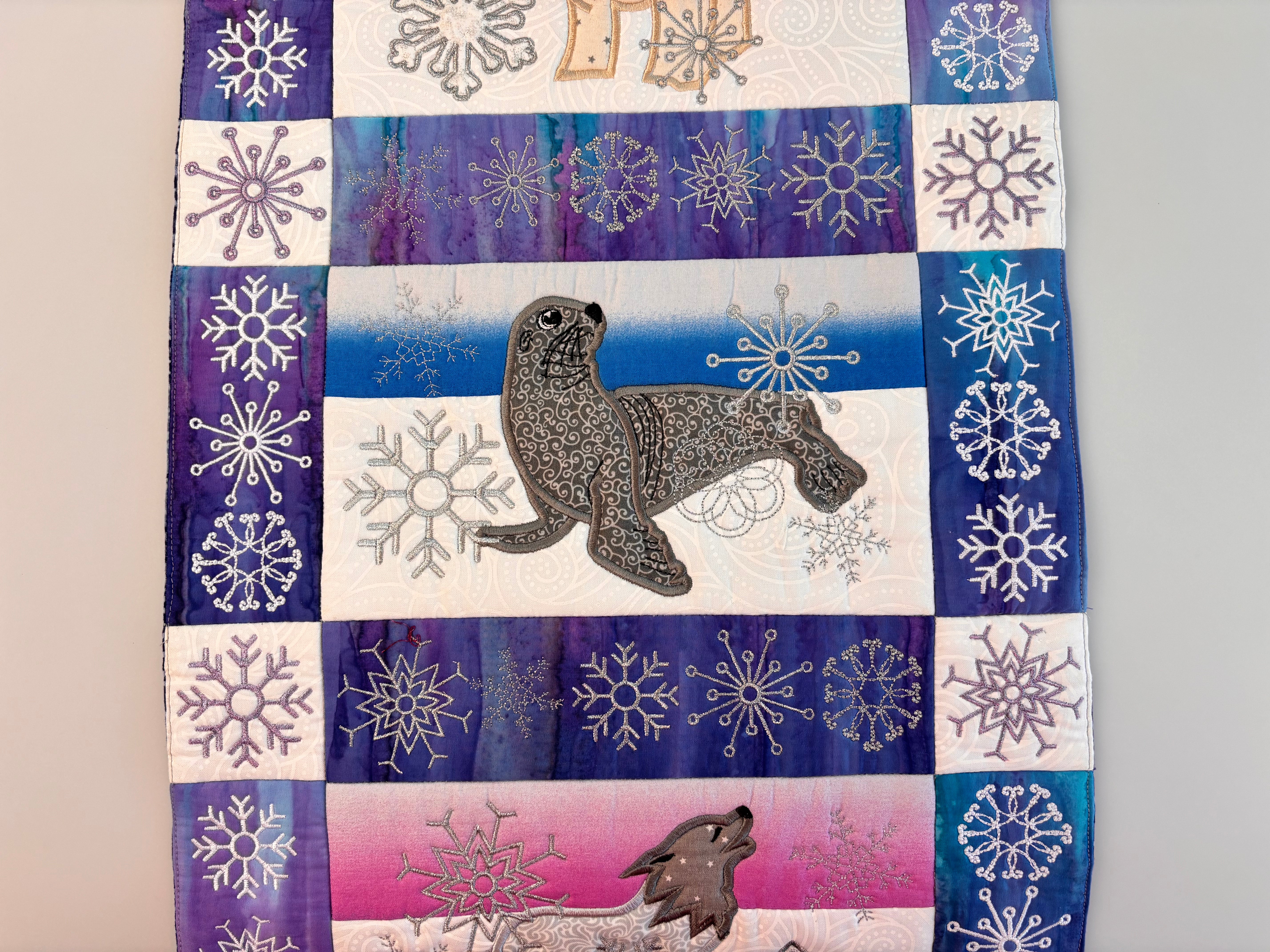 Snowflakes and Animals Quilt Block and Table Runner 6x10 8x12