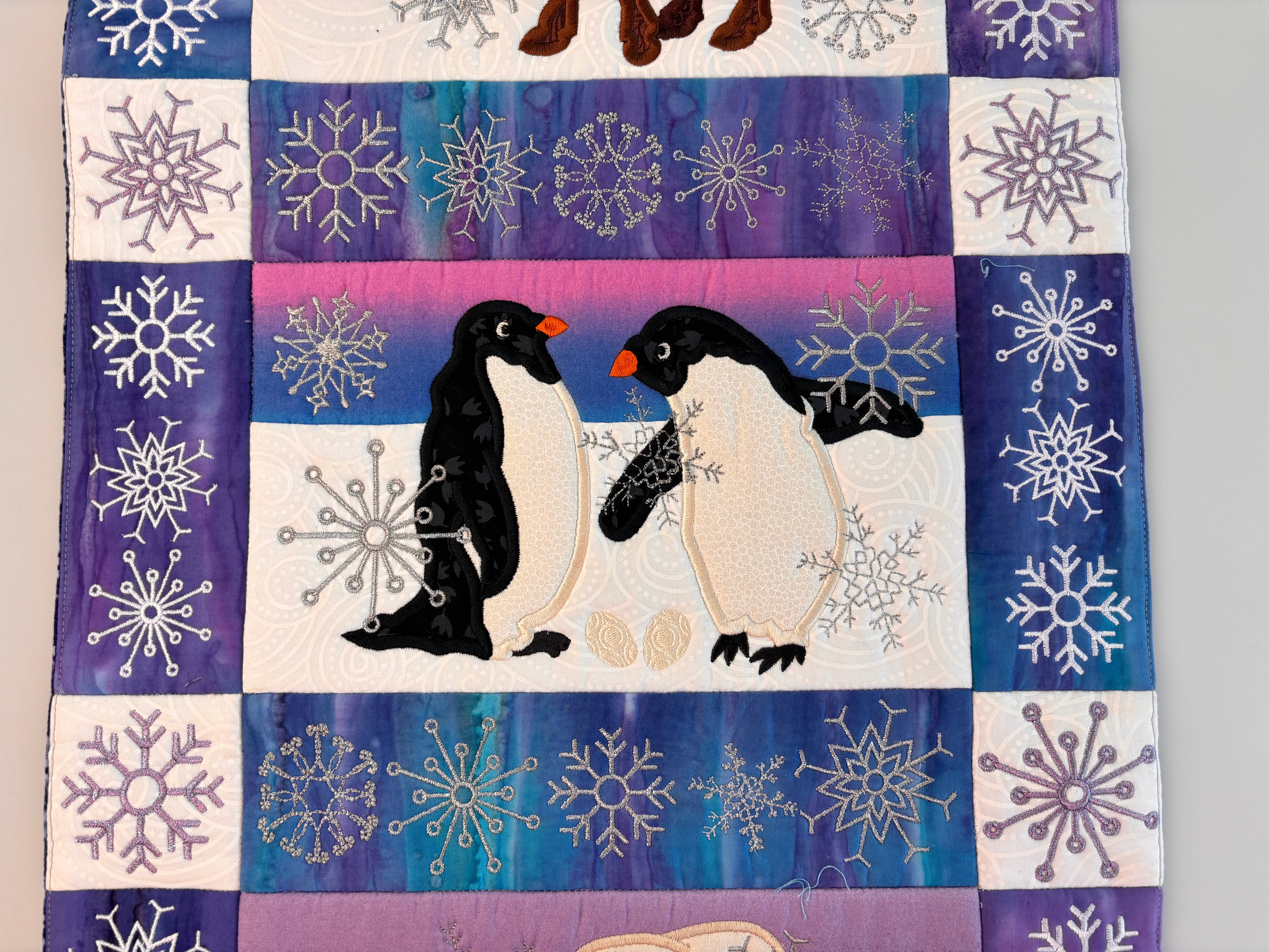 Snowflakes and Animals Quilt Block and Table Runner 6x10 8x12