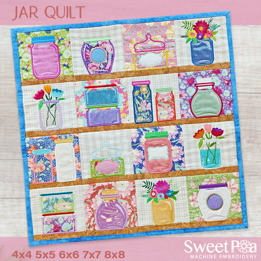 Jar Quilt 4x4 5x5 6x6 7x7 8x8 In the hoop machine embroidery designs