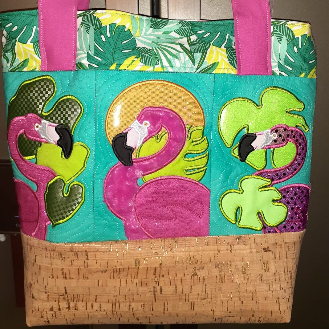 Tropical Flamingo Tote Bag Machine Embroidery Design