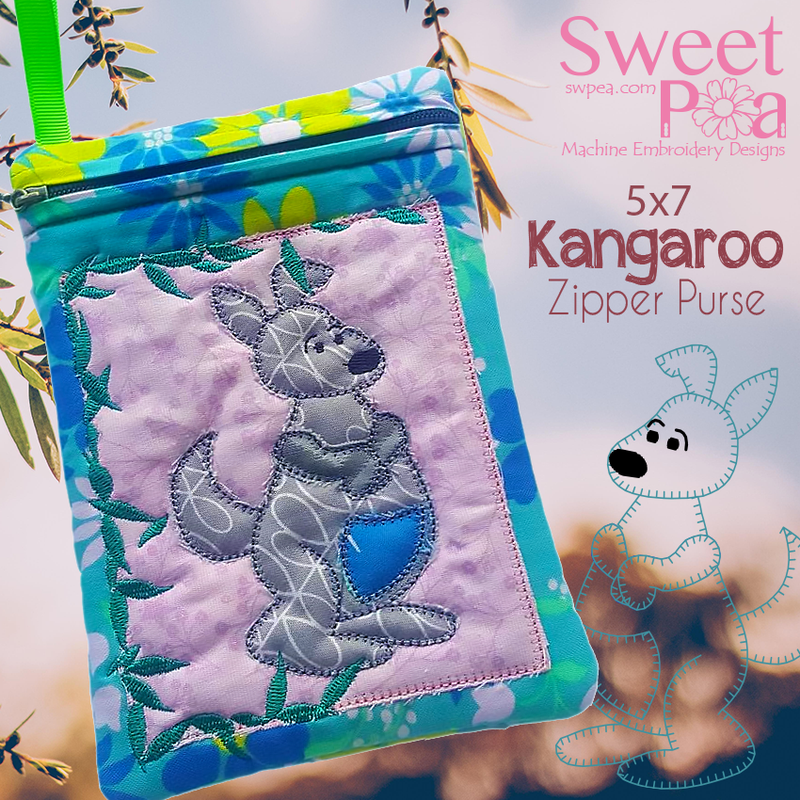 Kangaroo Zipper Purse 5x7 - Sweet Pea In The Hoop Machine Embroidery Design