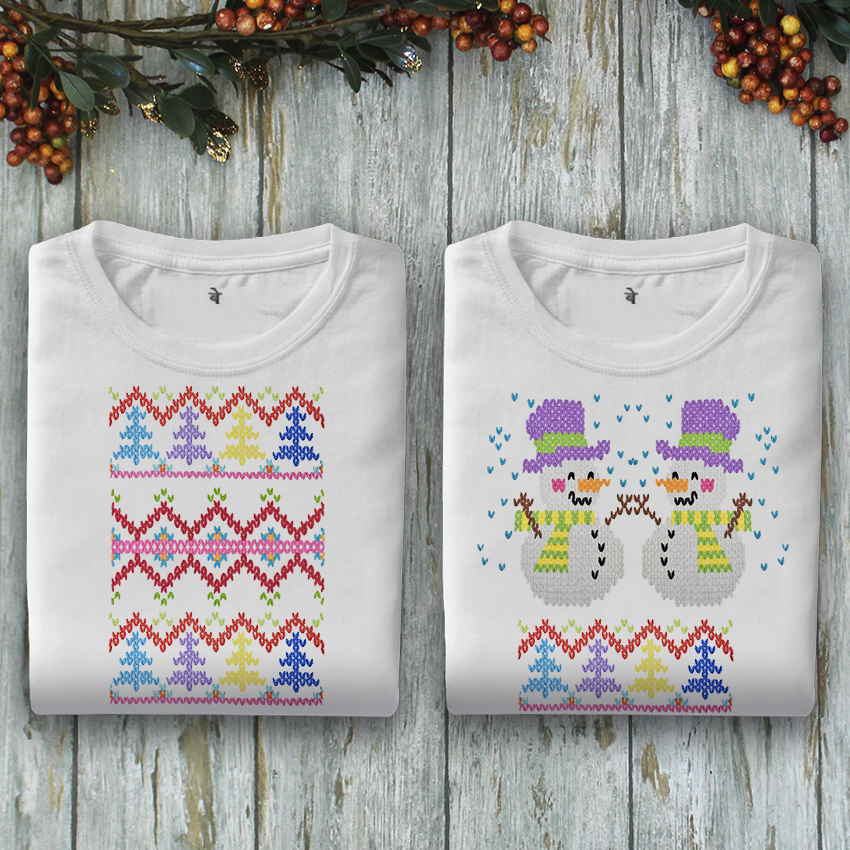 knitted embroidery borders snowman 