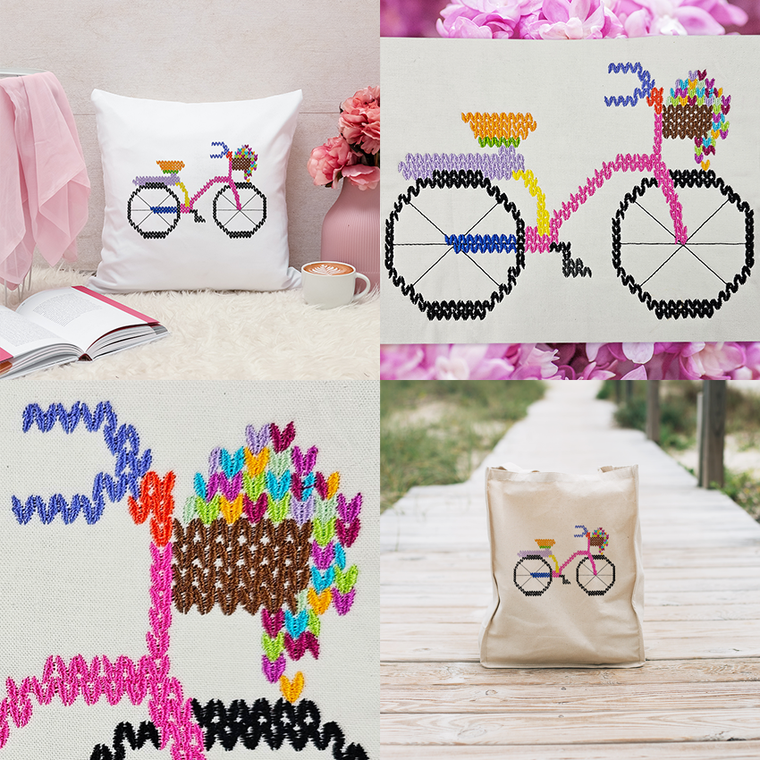 Knitted Bicycle with Basket Embroidery ITH  Design