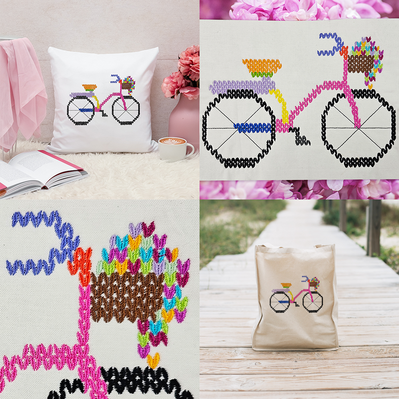 Knitted Bicycle with Basket Embroidery ITH Design