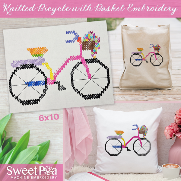 bike helmet machine embroidery Knitted Bicycle with Basket Embroidery 6x10