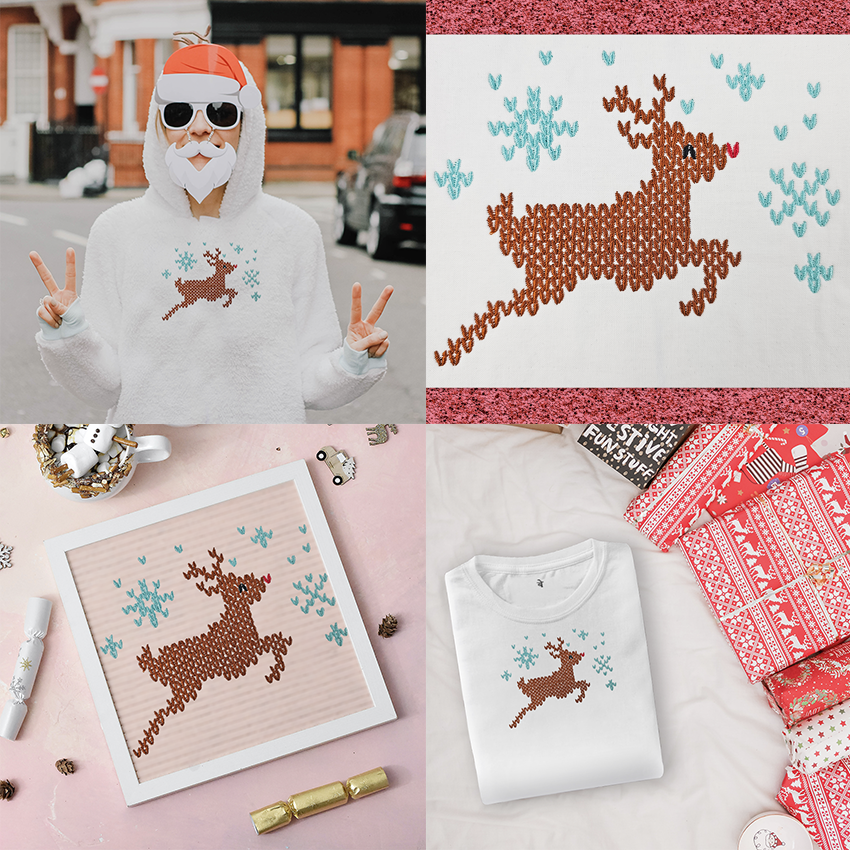 Knitted Reindeer Embroidery options