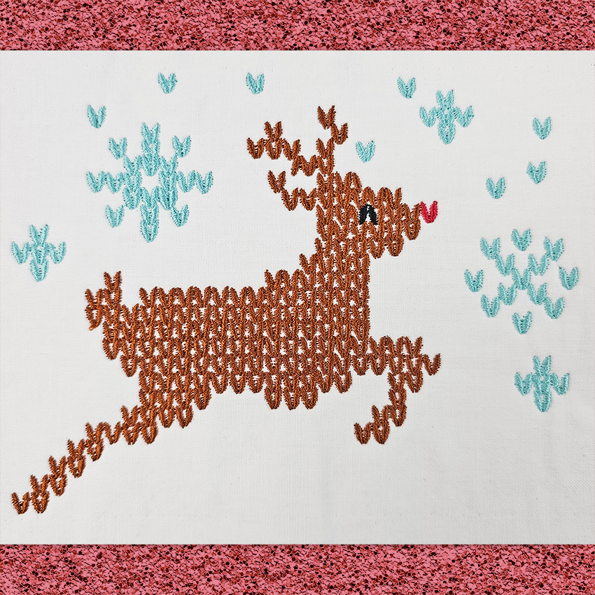 knitted embroidery  reindeer