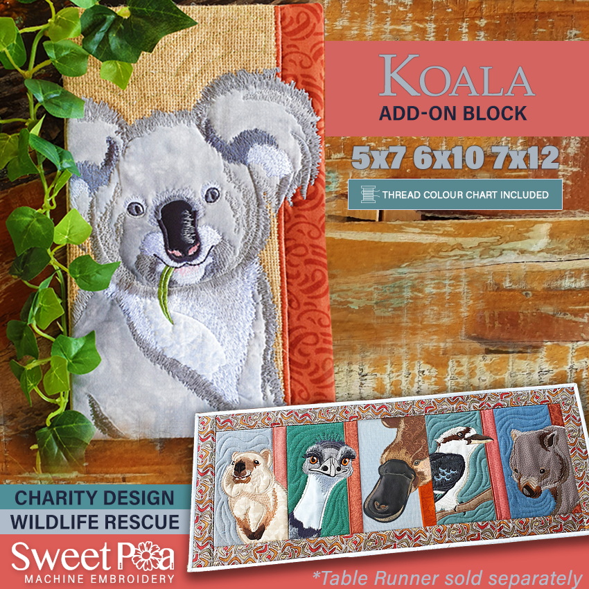 Koala Add-on Block or Mug Rug In the hoop machine embroidery designs
