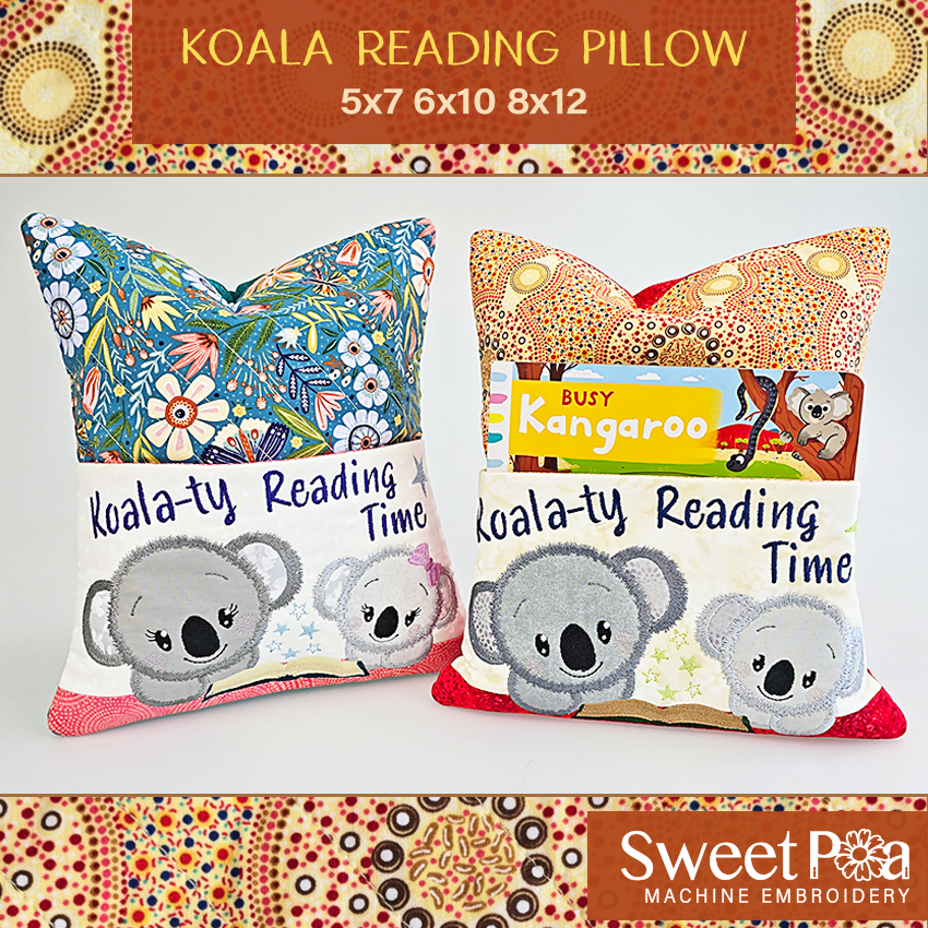 koala reading pillow with and without eyelashes