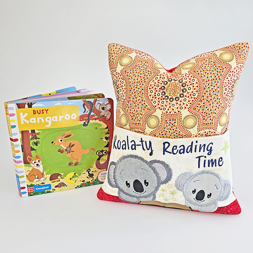 Koala reading pillow and book