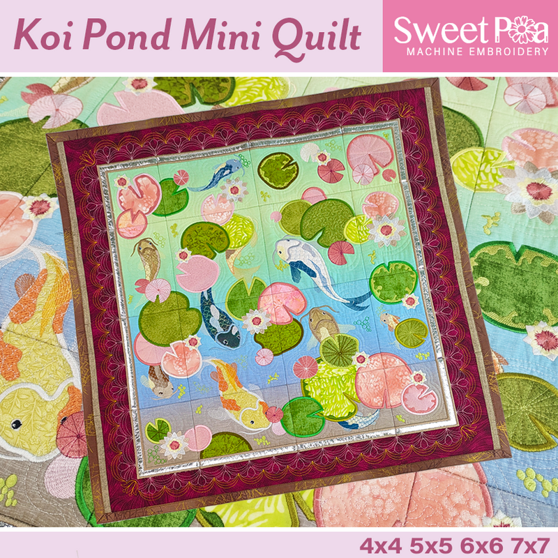 Koi Pond Mini Quilt 4x4 5x5 6x6 7x7 - Sweet Pea In The Hoop Machine Embroidery Design