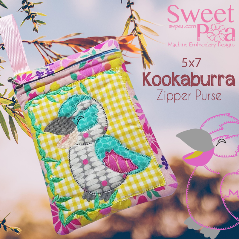Kookaburra Purse 5x7 - Sweet Pea In The Hoop Machine Embroidery Design