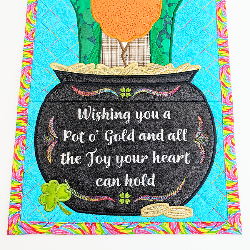 Leprechaun Hanger machine embroidery design close up 2