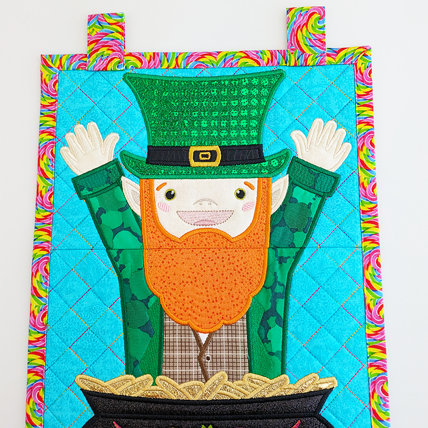 Leprechaun Hanger machine embroidery design close up 1