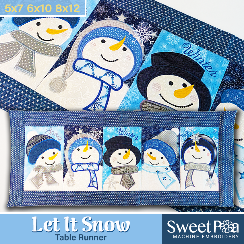 Snow Table Runner Christmas Embroidery Designs - Let it Snow Table Runner
