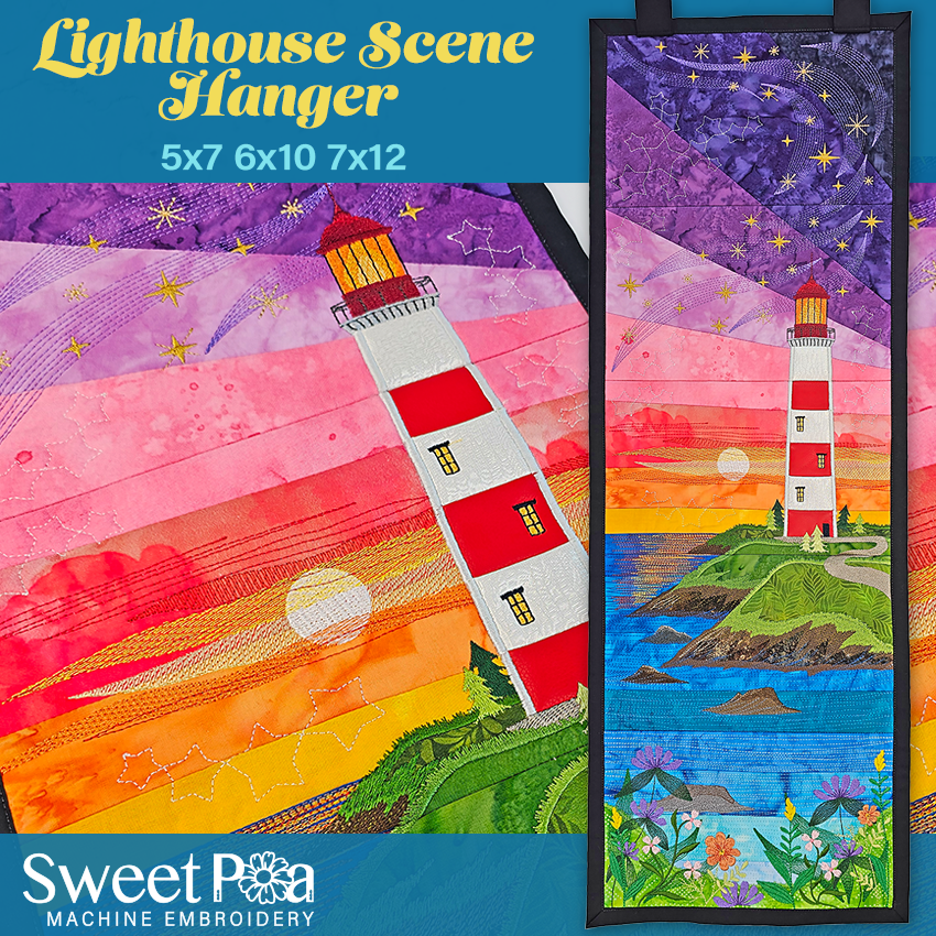 lighthouse scene hanger sweet pea machine embroidery