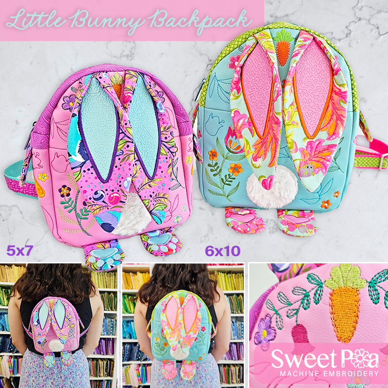 Little Bunny Backpack 5x7 6x10 - Sweet Pea In The Hoop Machine Embroidery Design