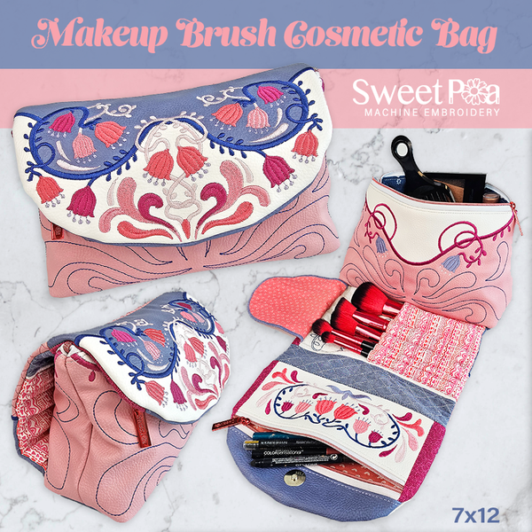 Makeup Brush Cosmetic Bag 7x12 - Sweet Pea In The Hoop Machine Embroidery Design