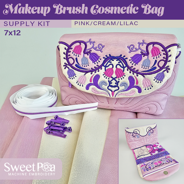 Makeup Brush Cosmetic Bag Supply Kit - Sweet Pea In The Hoop Machine Embroidery Design