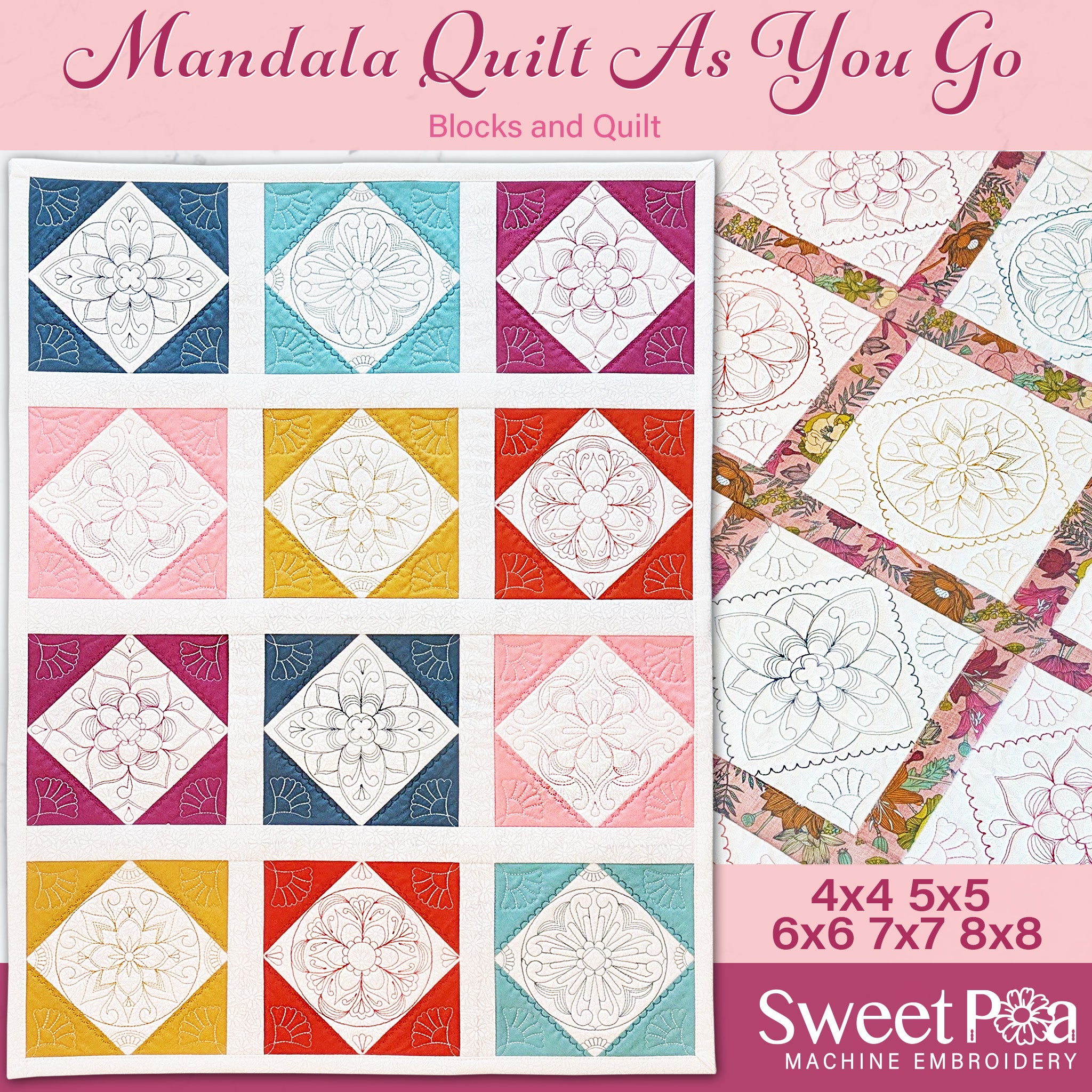 Mandala Quilt As You Go In the hoop machine embroidery designs
