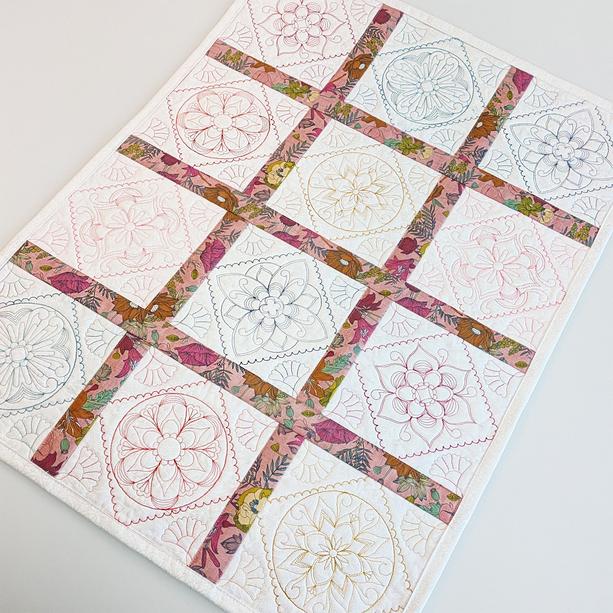 Mandala Quilt As You Go In the hoop machine embroidery design close up 3