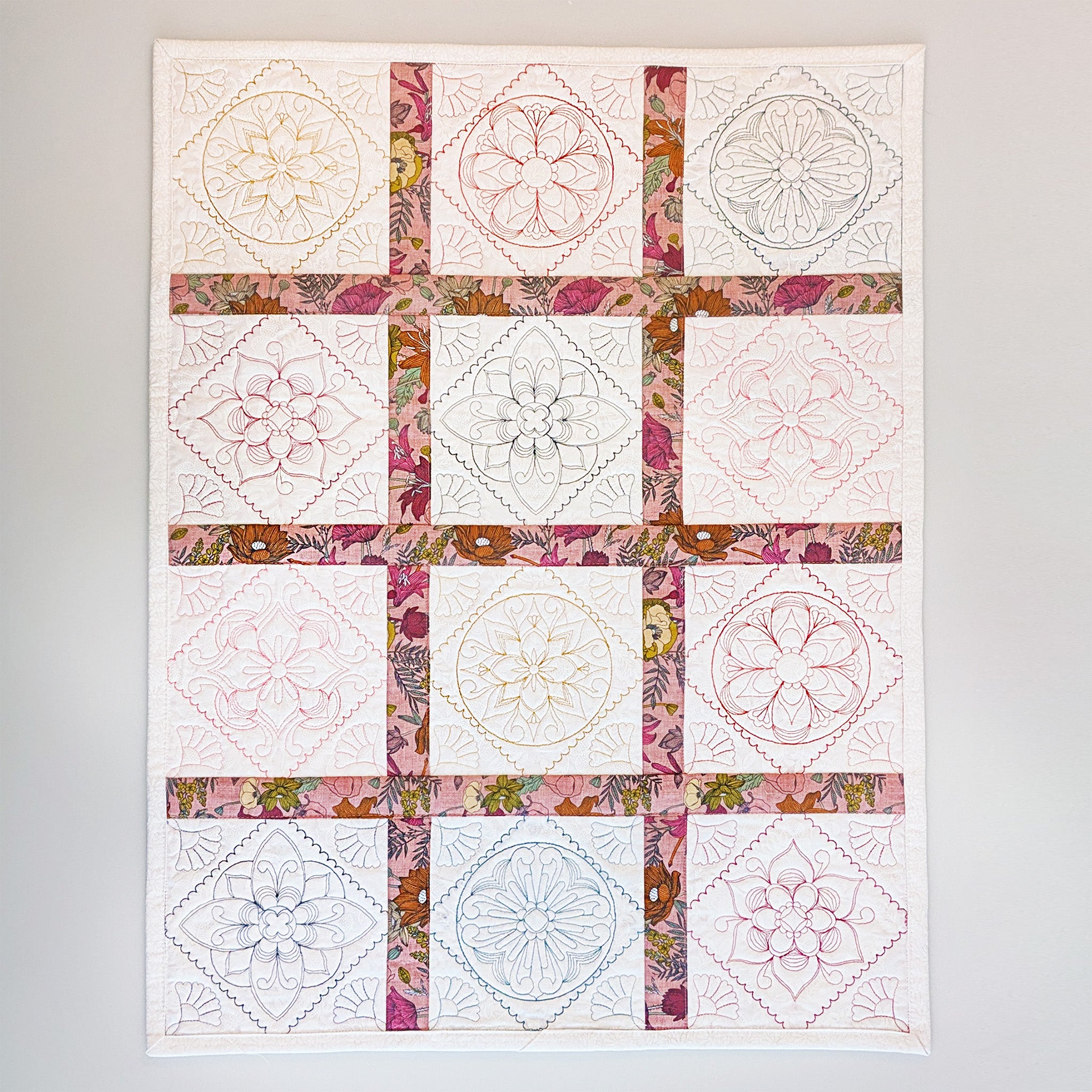 Mandala Quilt As You Go In the hoop machine embroidery design back of main sample