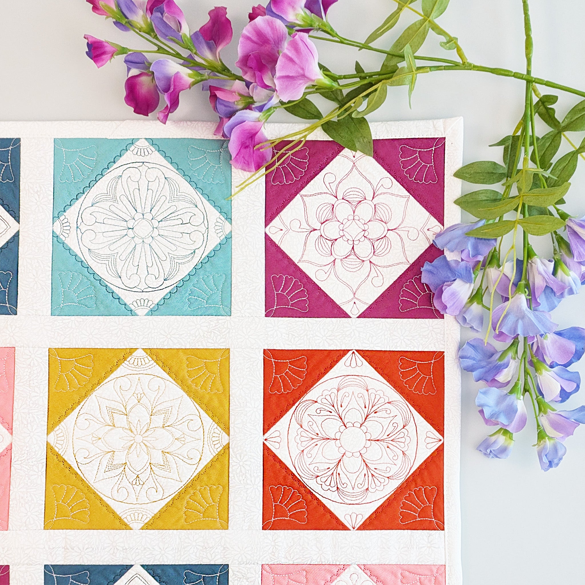 Mandala Quilt As You Go In the hoop machine embroidery design close up 2