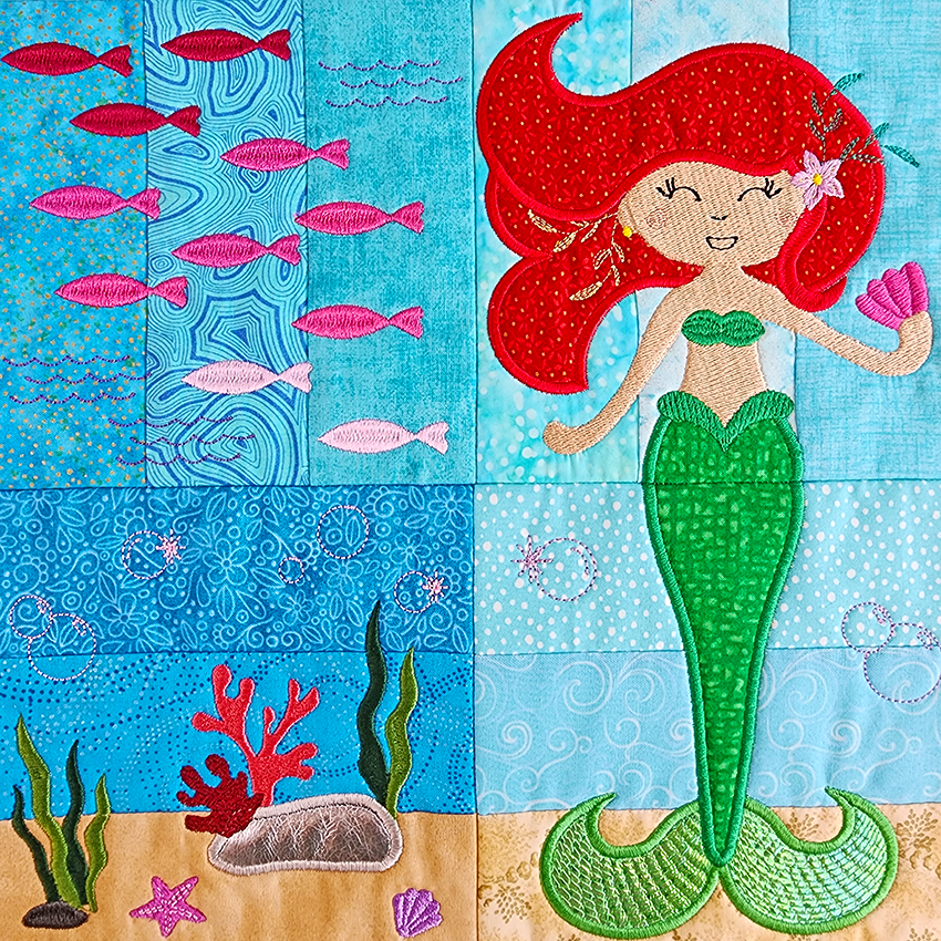 Mermaid Quilt 4x4 5x5 6x6 7x7 8x8 In the hoop machine embroidery designs