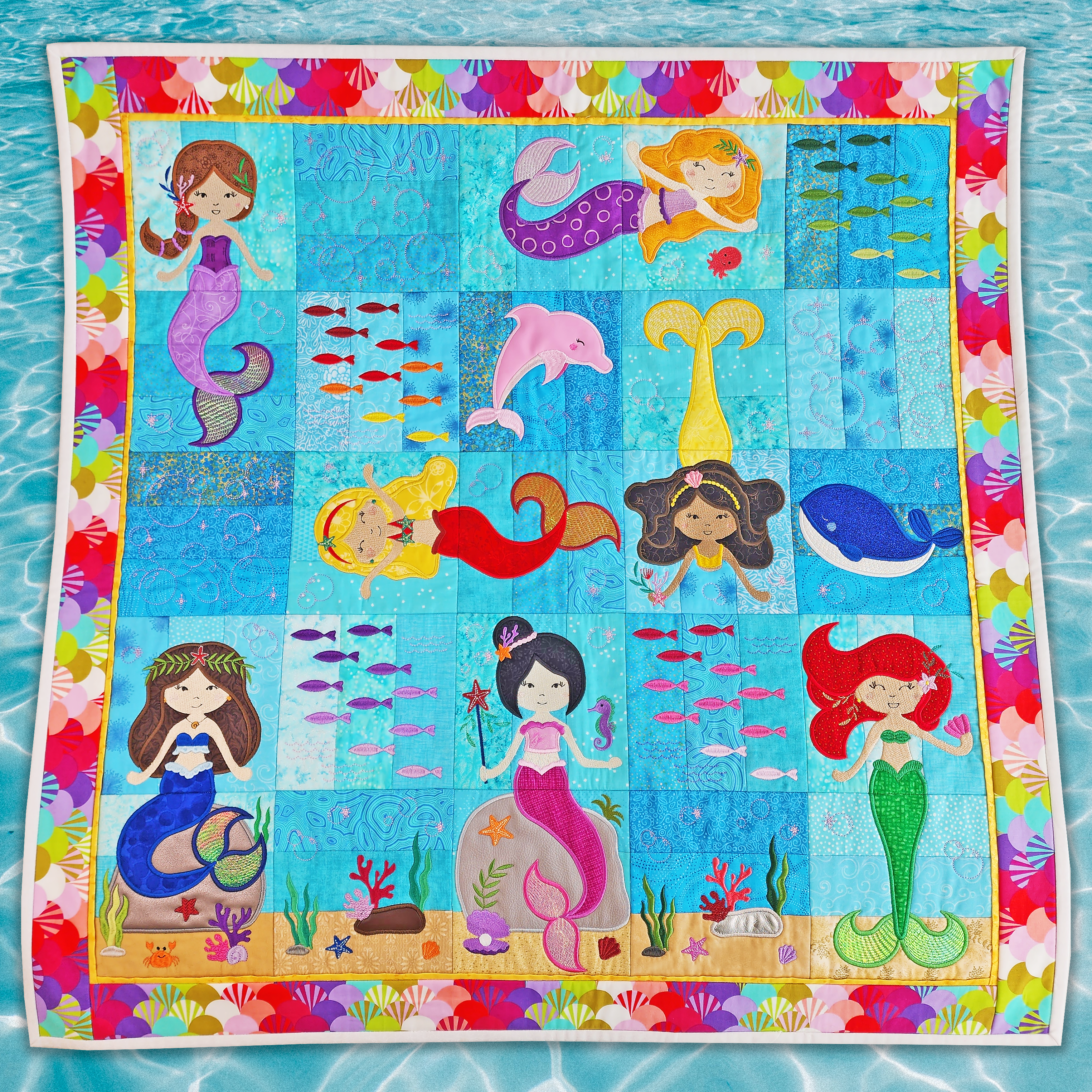 Mermaid Quilt 4x4 5x5 6x6 7x7 8x8 In the hoop machine embroidery designs