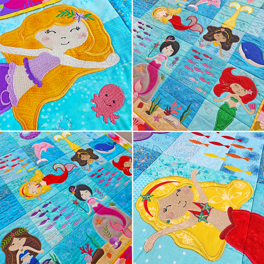 Mermaid Quilt 4x4 5x5 6x6 7x7 8x8 In the hoop machine embroidery designs