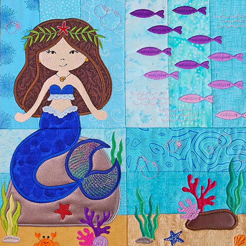 Mermaid Quilt 4x4 5x5 6x6 7x7 8x8 In the hoop machine embroidery designs