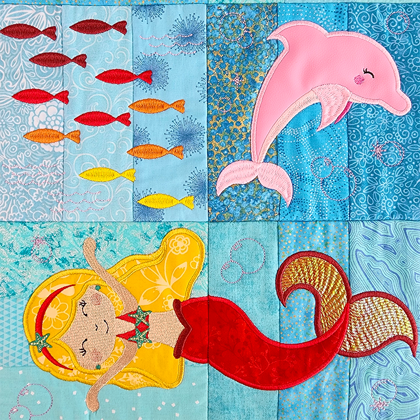 Mermaid Quilt 4x4 5x5 6x6 7x7 8x8 In the hoop machine embroidery designs