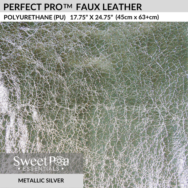Faux Leather, PU faux leather metallic silver, faux leather for machine embroidery designs and sewing
