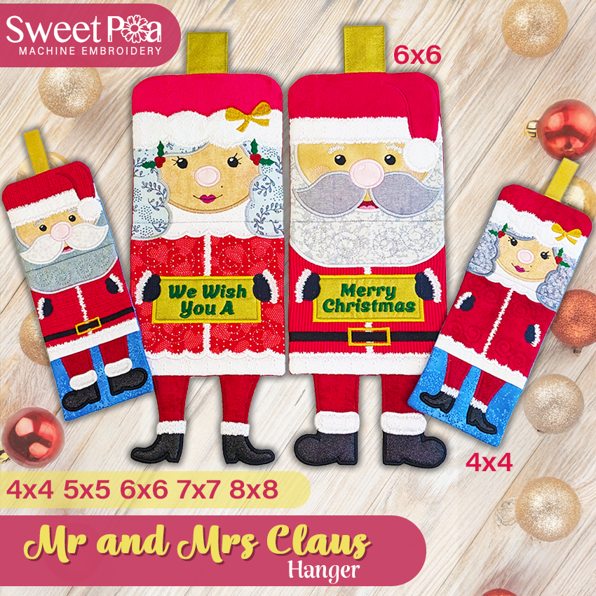 Mr and Mrs Claus Hangers 4x4 5x5 6x6 7x7 8x8 In The Hoop Design