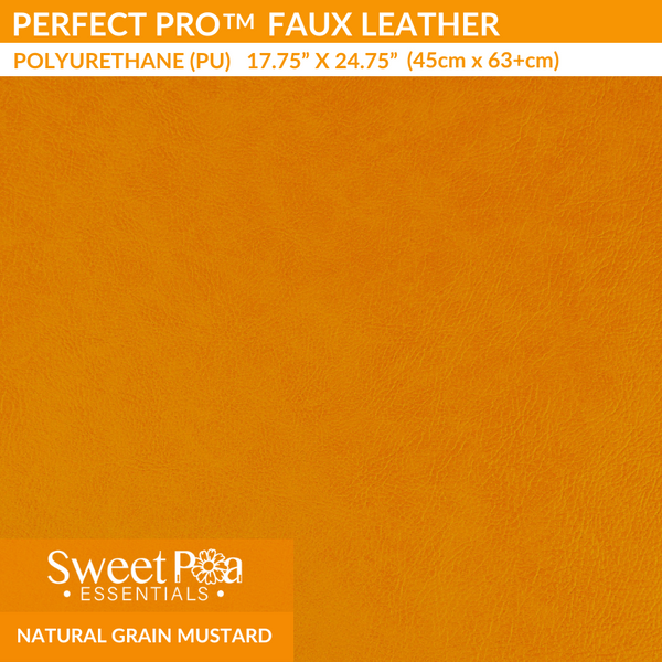 Faux Leather, PU faux leather natural grain mustard, faux leather for machine embroidery designs and sewing