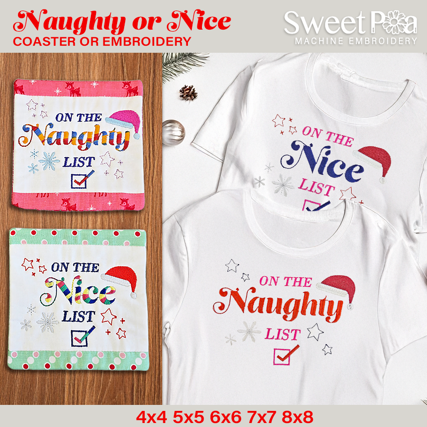 Naughty or Nice Coaster or Embroidery