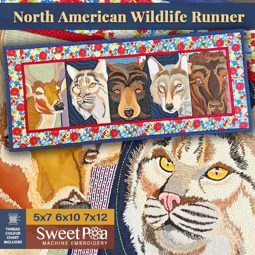 North American Wildlife Runner In the hoop machine embroidery designs