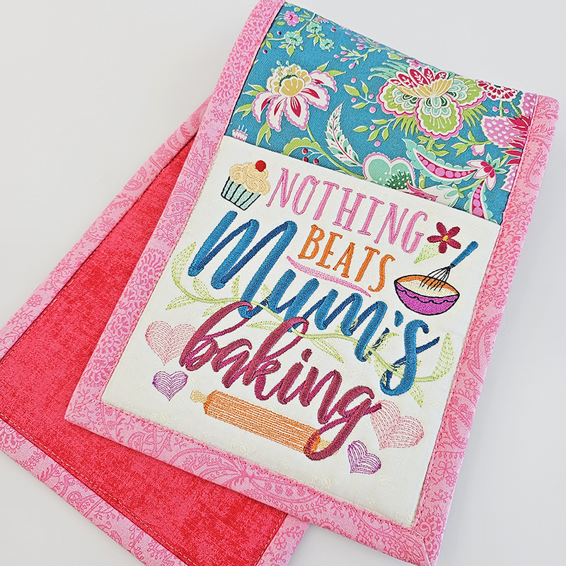 Nothing Beats Mum’s or Mom’s Baking or Cooking - Trivet & Casserole Grabber Set - Sweet Pea In The Hoop Machine Embroidery Design