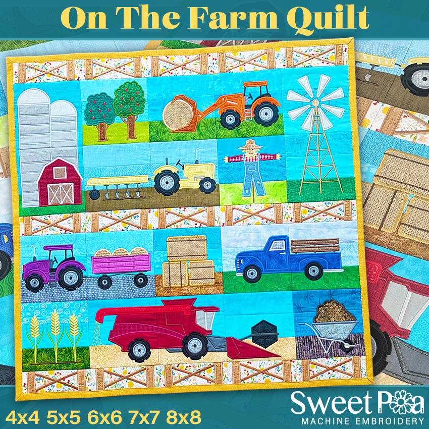 On The Farm Quilt In the hoop machine embroidery designs