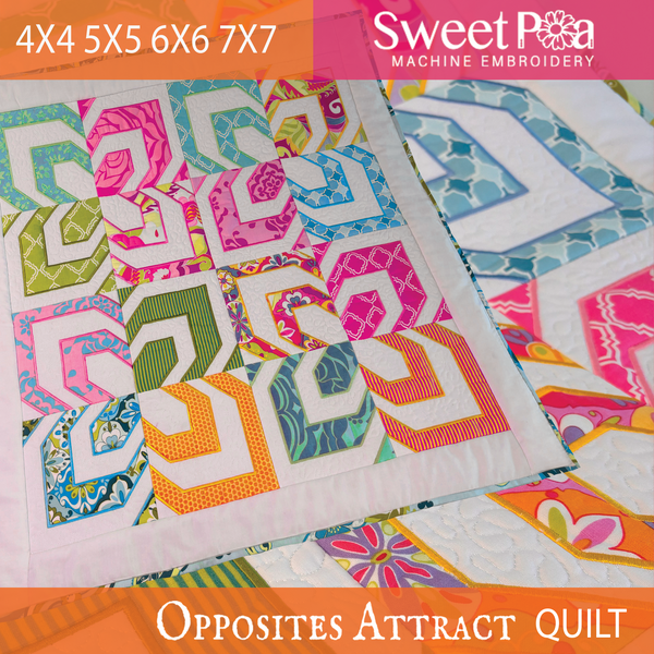 Opposites Attract Quilt 4x4 5x5 6x6 7x7 - Sweet Pea In The Hoop Machine Embroidery Design