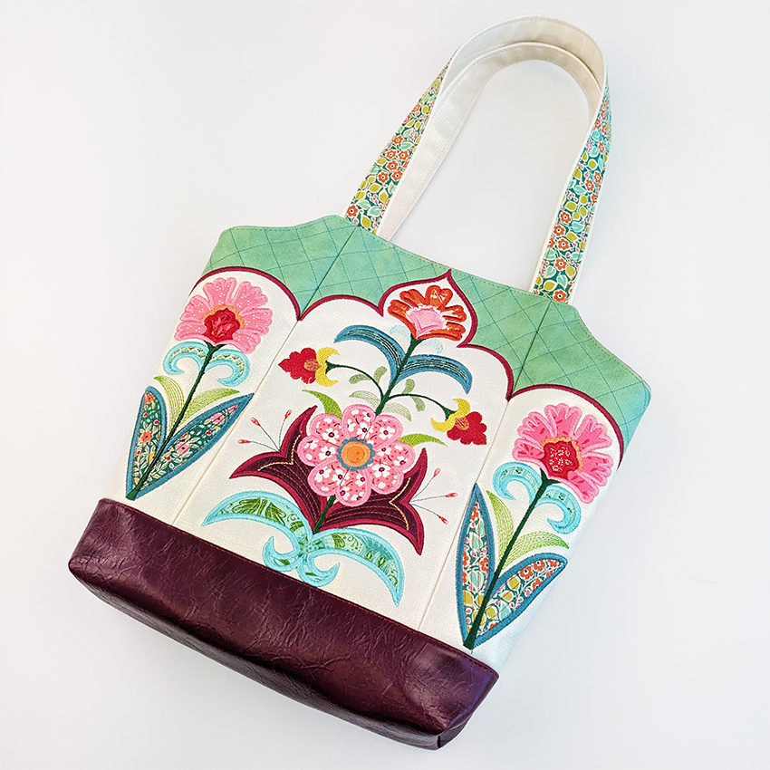 Ornamental Flower Handbag ITH Angled