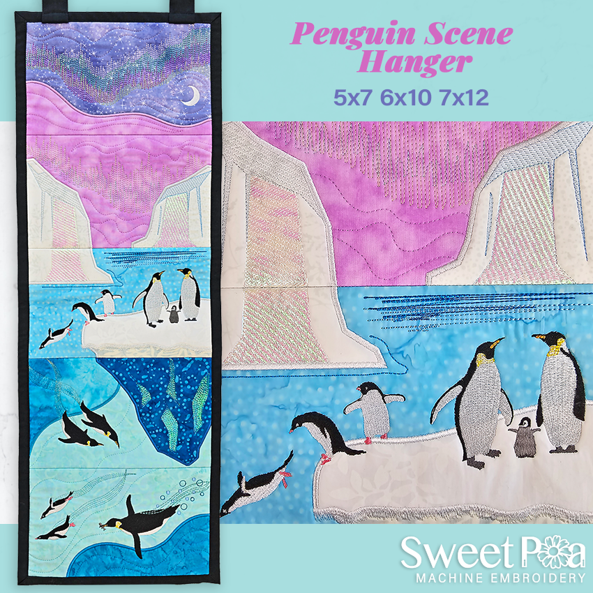 Penguin Scene Hanger 5x7 6x10 7x12 ith design