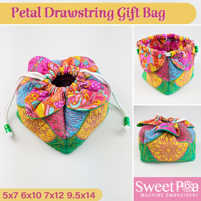 Machine Embroidery Design ITH - Petal Drawstring Gift Bag