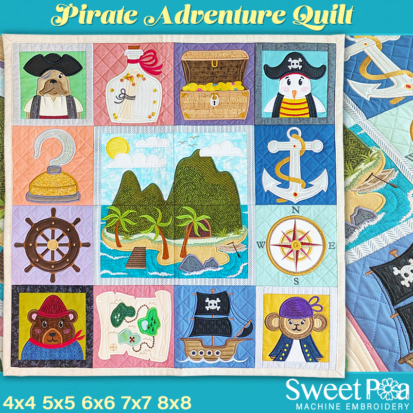Pirate Adventure Quilt In the hoop machine embroidery designs
